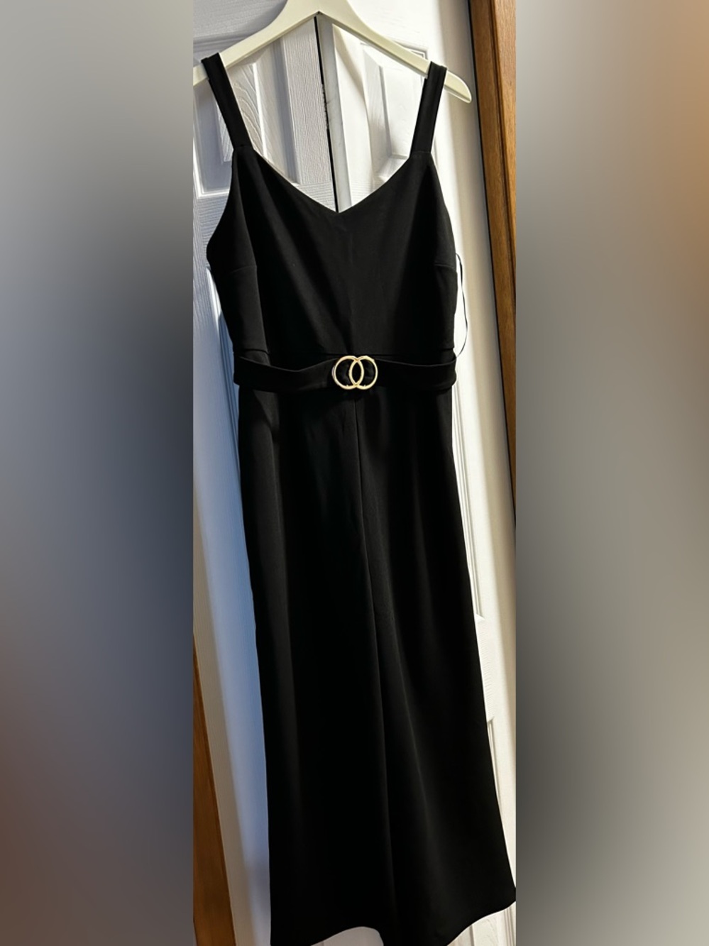 Ricki's Black Capri jumpsuit with Gold Double-Ring Belt NWT